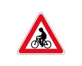 Vector icon road sign cyclist inÃÂ red triangle. Sign caution cyclist on white isolated background. Layers grouped for easy editing Royalty Free Stock Photo